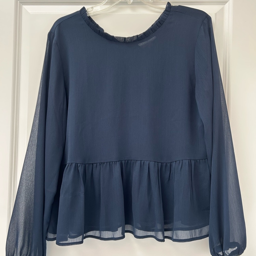LOFT Elegant Blue Peplum Long Sleeve Blouse